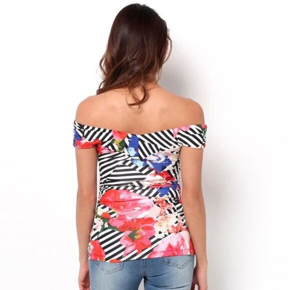 GUESS Raven Floral Off Shoulder Top Sz XS - Picture 3 of 8